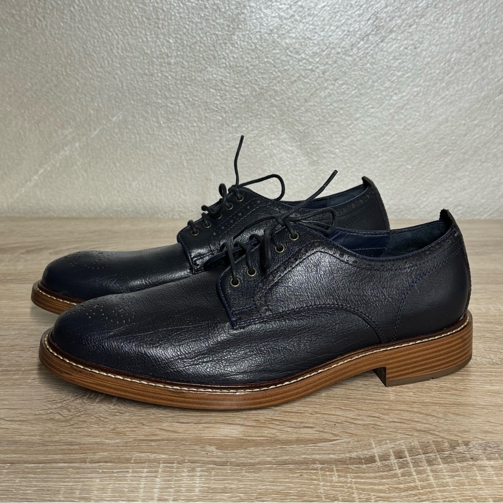 Cole Haan Men’s 8.5 Navy Blue Leather Oxford Lace Up Work Office Dress Shoes